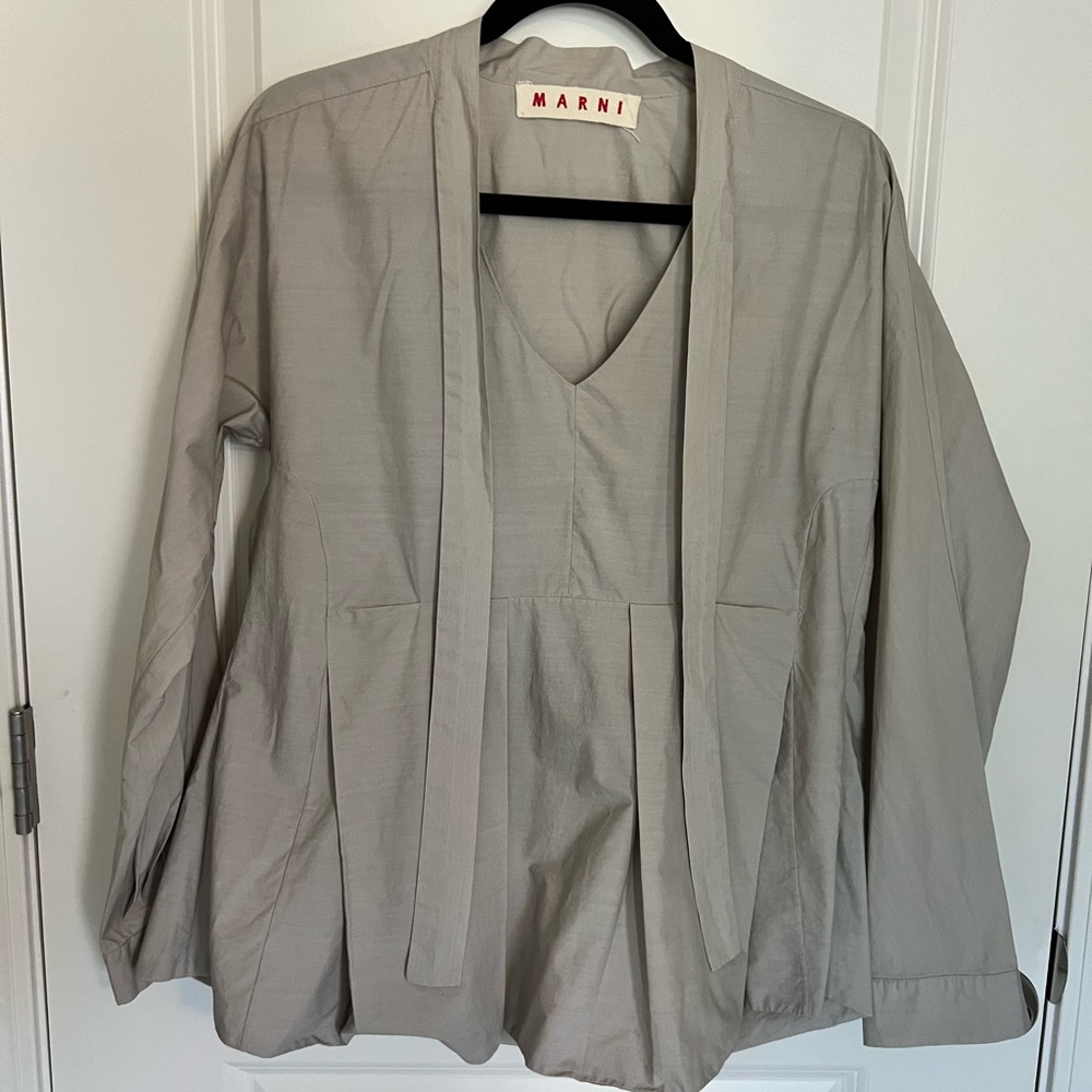 Marni light gray long sleeve cotton blouse size 42
